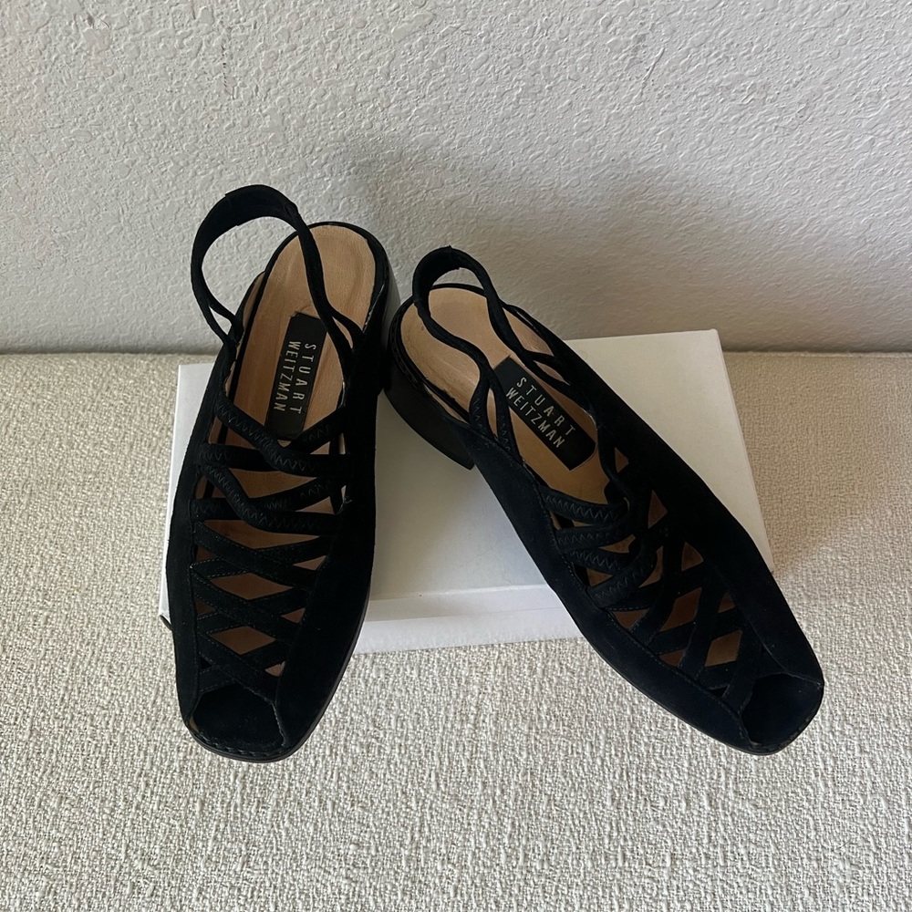 EUC Stuart Weitzman Black Leather Sandals Sz 8